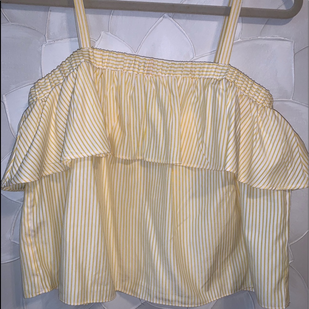 Yellow and white striped flowy tank top